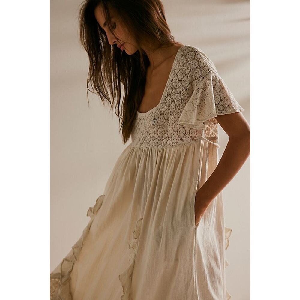 Free People Ethereal Bohemian Bring The Romance Midi Maxi Dress Ivory XS - Picture 6 of 13